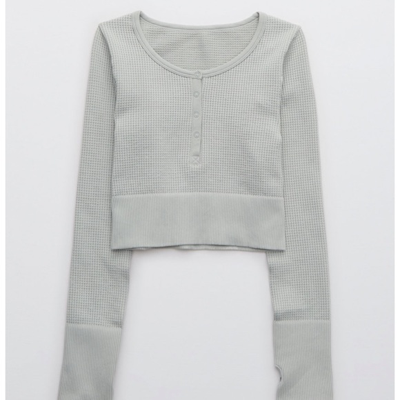 Aerie Offline waffle cropped long sleeve top - Picture 3 of 8